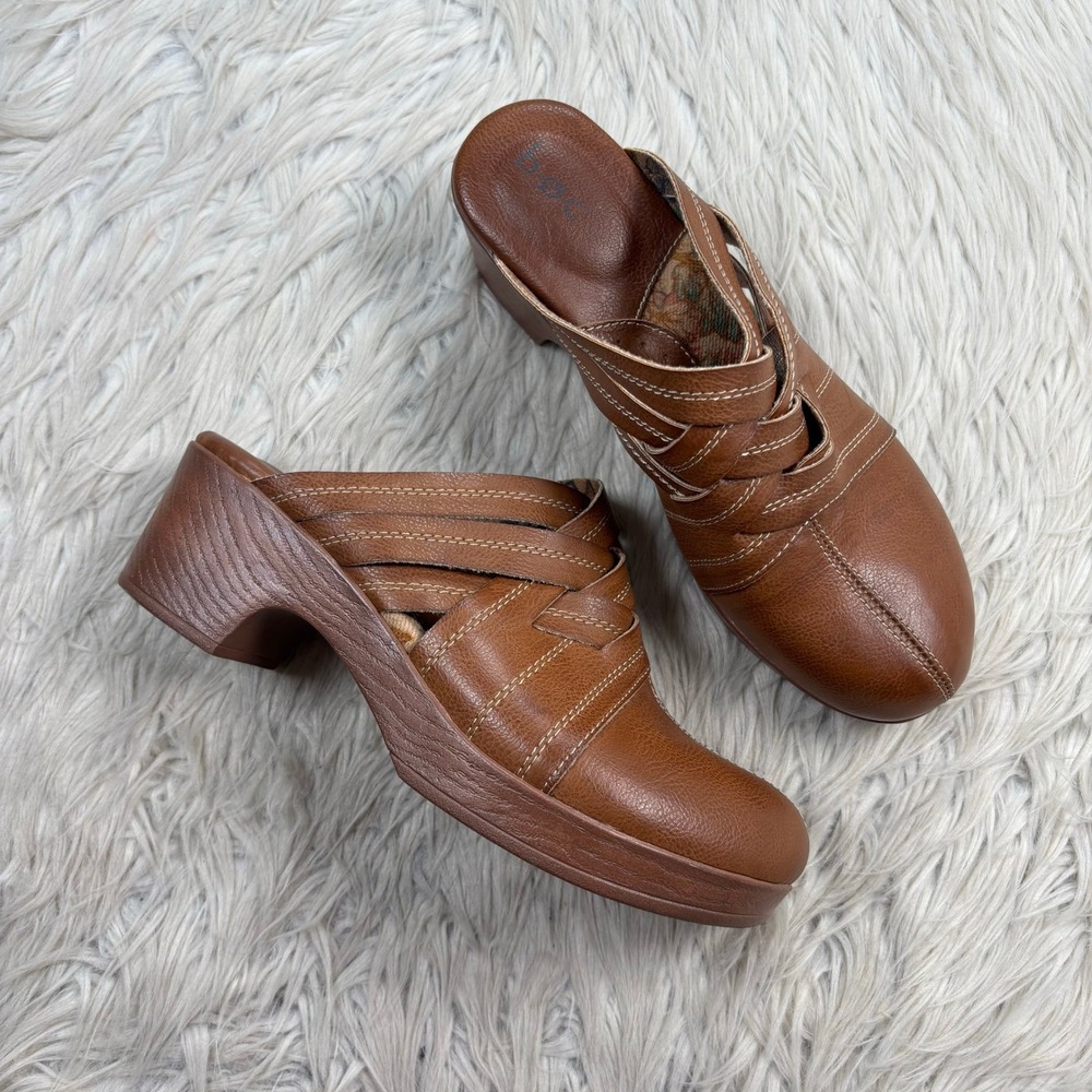 b.o.c. Women's 10 Brown Faux Leather Woven Johana Comfort Clogs Scandi Boho
